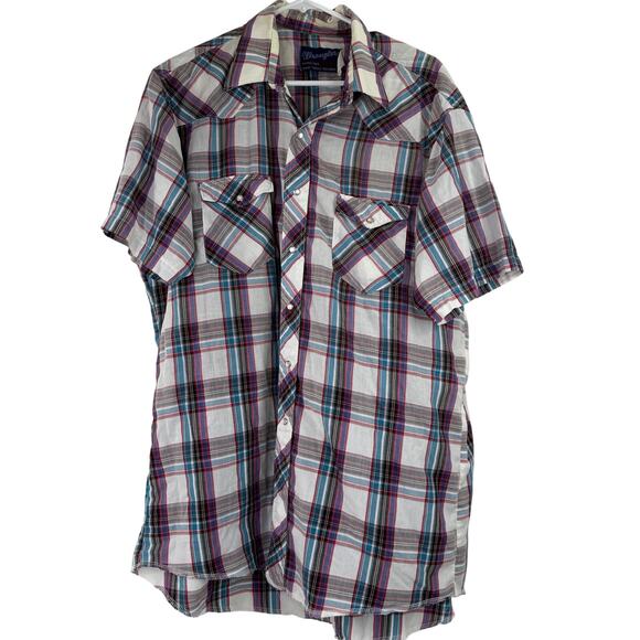 Wrangler Men's Vintage Retro Pearl Snap Short Sleeve Button Up Shirt - Picture 1 of 6